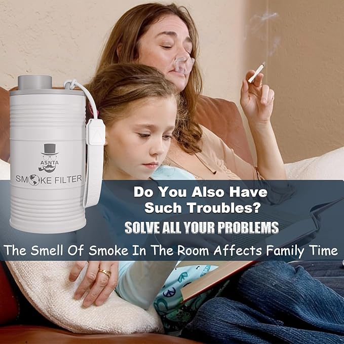 Metal Housing Personal Filter - Effectively Captures Smoke and Removes Odors,Long-Term Use, Equipped with Replaceable Cartridge (White)