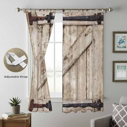 Farmhouse Wood Grain Living Room Curtains 96 Inch Length, Window Curtains Tab Top, Vintage Country Barn Gate Brown Light Filtering Window Treatments Drapes 52"x96" 2 Panel