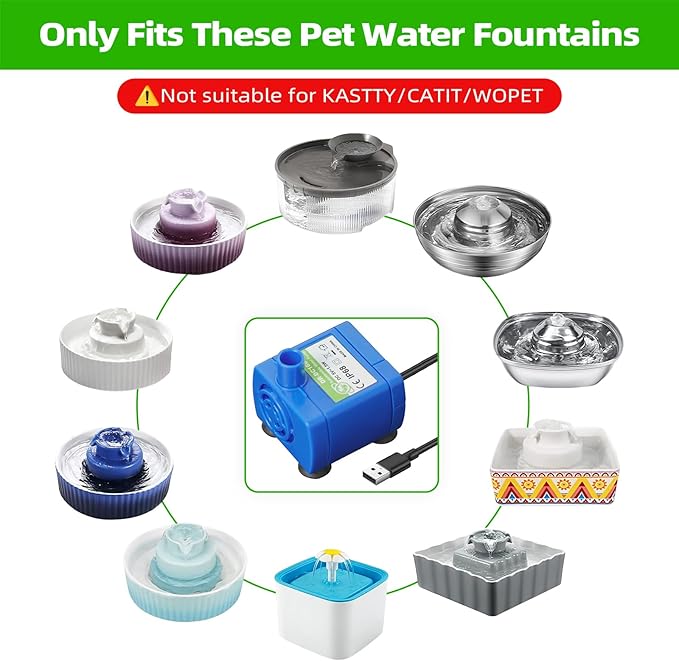 Cat Water Fountain Pump (No Led & with Brush), IP68 DR-DC 160 Submersible Water Pump for Stainless Steel, Ceramic Cat Water Fountain, Ultra Quiet Pet Fountain Pump
