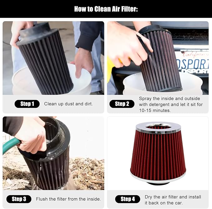 RYANSTAR RACING 63mm 2.5" High Flow Round Tapered Cone Cool Air Filter Cleaner with Top Filter Design Short 153mm tall