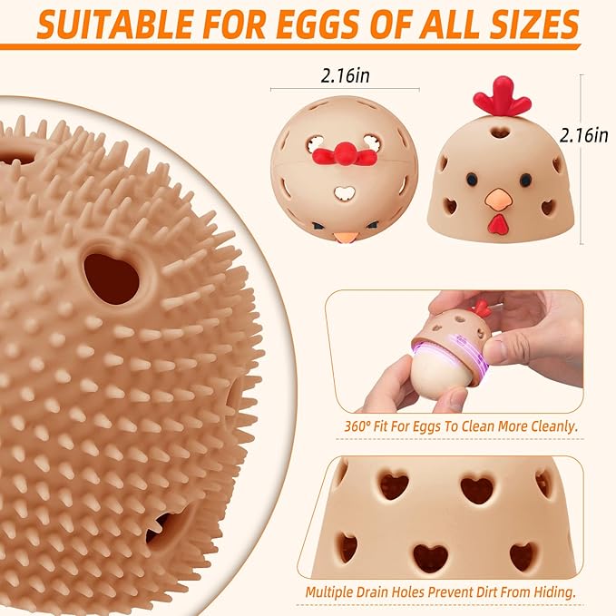 Egg Washer for Fresh Eggs, Egg Scrubber for Fresh Eggs, Egg Brush for Cleaning Fresh Eggs, Egg Cleaner Scrubber, Easter Gifts Creative Chicken Shape Egg Wash Brush Silicone Washing Egg Tool - Brown