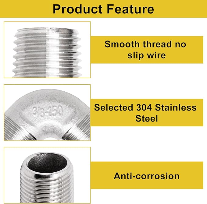 3/8" x 3/8" NPT 90 Degree Elbow 304 Stainless Steel Pipe Fittings Male Threaded Coupler, 2 Pack