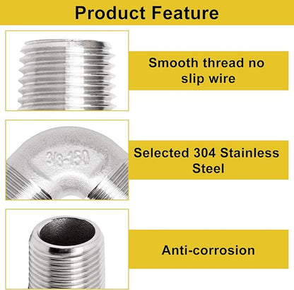 3/8" x 3/8" NPT 90 Degree Elbow 304 Stainless Steel Pipe Fittings Male Threaded Coupler, 2 Pack