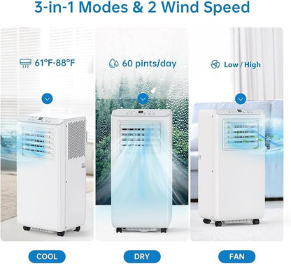 Portable Air Conditioners 10,000 BTU, Quiet Operation with Remote Control, Cools Rooms Up to 450 Sq. Ft, Portable AC Unit for Office Dorm Rooms, White