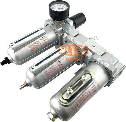 3 STAGE, HEAVY DUTY INDUSTRIAL GRADE FILTER REGULATOR COALESCING DESICCANT DRYER SYSTEM FOR COMPRESSED AIR LINE, METAL BOWLS, GREAT FOR PAINT SPRAY AND PLASMA CUTTER W/ELEMENTS (1/2"NPT, AUTO DRAIN)