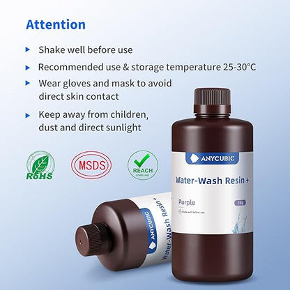 ANYCUBIC Upgraded Water Washable 3D Printer Resin, 405nm High Precision 3D Resin, Low Shrinkage Photopolymer Resin for 4K/8K/12K Capable LCD DLP Resin 3D Printer Printing (Purple, 1000g)