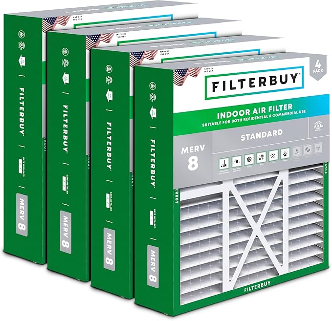 Filterbuy 22x24x5 Air Filter MERV 8 Essential Dust & Allergy Defense (4-Pack), Electrostatic Pleated HVAC AC Furnace Filters for Amana, Goodman, and Five Seasons (Actual Size: 22.06 x 23.94 x 5.25)
