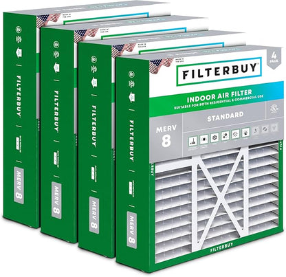 Filterbuy 22x24x5 Air Filter MERV 8 Essential Dust & Allergy Defense (4-Pack), Electrostatic Pleated HVAC AC Furnace Filters for Amana, Goodman, and Five Seasons (Actual Size: 22.06 x 23.94 x 5.25)
