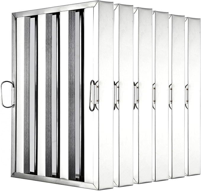 19.5 in x15.5 in Commercial Hood Filters - 430 Stainless Steel 5-Groove Baffle Filters for Restaurant Kitchen Exhaust Hoods Pack of 6