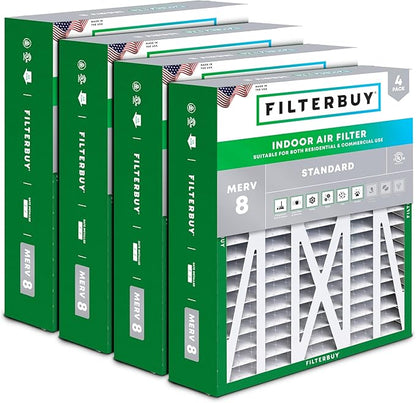 Filterbuy 17.5x21x5 Air Filter MERV 8 Essential Dust & Allergy Defense (4-Pack), Electrostatic Pleated HVAC AC Furnace Filters for Rheem, Ruud, and Protech (Actual Size: 17.13 x 20.63 x 4.38)