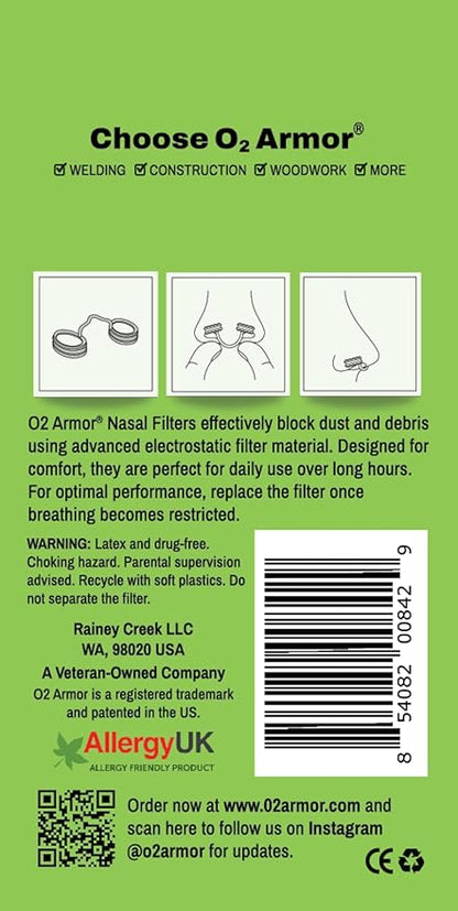 O2 Armor Nose Filters for Welders & Allergies - Nose Filter for Dust - Nasal Filters for Welding - Nose Dust Mask for Construction (10 Pack, Size X-Large)