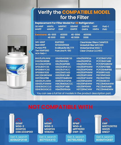 ICEPURE RWF0600A Refrigerator Water Filter Compatible for GE MWF, MWFINT, MWFA, HDX FMG-1, GSE25GSHECSS, 46-9991, GSH25JSDDSS, GSHS6LGBBHSS, PC75009, RWF1060,GSHS6HGDBCSS, 197D6321P006 3PACK
