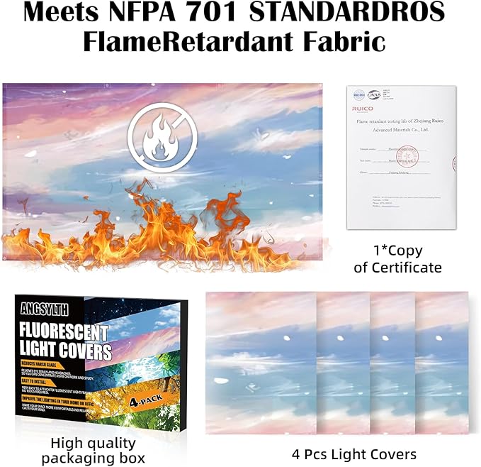 4 Pcs Fluorescent Light Covers - Classroom, Office 4 x 2 Feet Flame Retardant Magnetic Covers for Ceiling Lights Filters (Sunset Glow)