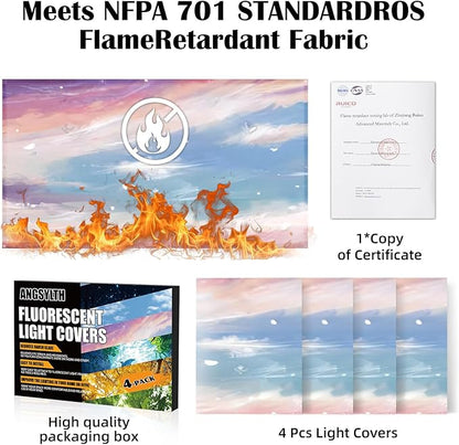 4 Pcs Fluorescent Light Covers - Classroom, Office 4 x 2 Feet Flame Retardant Magnetic Covers for Ceiling Lights Filters (Sunset Glow)