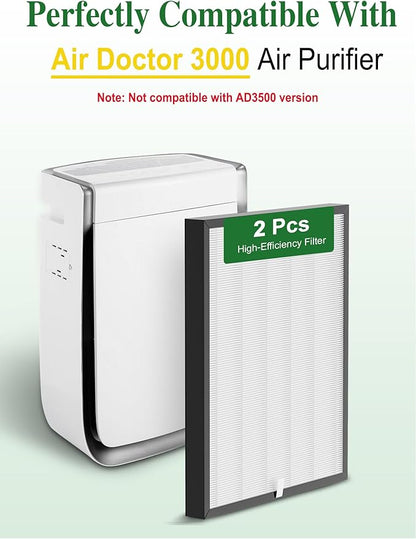 3000 Replacement Filter Compatible with Air Doctor 3000 Series 4-in-1 Home Air Purifier 3000 3000M 3000E and 3000Pro, NOT Fit for 3500, 2 Main Filter