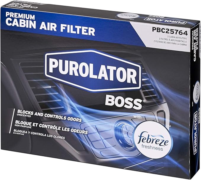 Purolator PBC25764 PurolatorBOSS Automotive Cabin Air Filter with Febreze & Activated Carbon, Car & Truck Passenger Compartment OEM Filter Replacement for Nissan Frontier, Pathfinder | (Pack of 3)