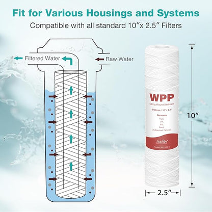 SimPure 5 Micron 10" x 2.5" String Wound Whole House Water Filter Cartridge for Well Water, Sediment Filter Replacement for Housing DB1025 AP110 (4 Pack)