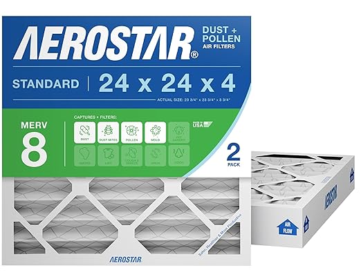 Aerostar 24x24x4 MERV 8 Air Filter 2 Pack, HVAC Pleated A/C Furnace Filters, Electrostatic MPR 600 & FPR 5, Made in USA