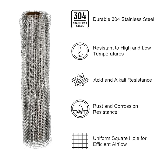 PATIKIL 40" L x 16" W Woven Wire Mesh, 8 Mesh 304 Stainless Steel Air Vent Filter Screen with Gloves for Window Security Vent Cover Filtration Animals Fence