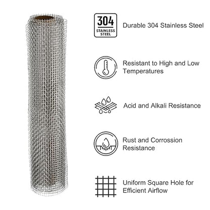 PATIKIL 40" L x 16" W Woven Wire Mesh, 8 Mesh 304 Stainless Steel Air Vent Filter Screen with Gloves for Window Security Vent Cover Filtration Animals Fence