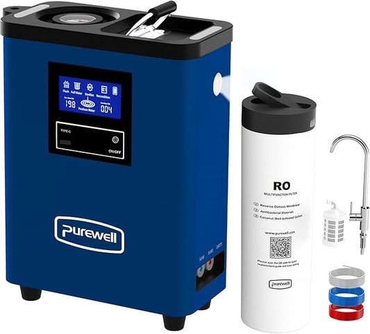 Purewell® K8680 RO Water Purifier System,10-Stage RV Portable Water Filtration Survival with UV,Desalination Rate Reaches 95%,Survival Gear Purification for Drinking,Team Camping，Travel(Blue)