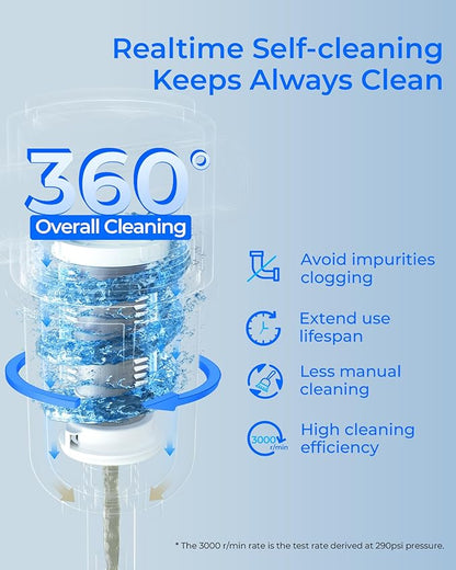 Waterdrop Spin Down Sediment Filter, Reusable Whole House Water Filter System, Flushable Pre-Filter System for City/Well Water, 50 Micron, 1" MNPT + 3/4" FNPT, WD-PF01