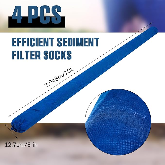 4 Pcs Sediment Filter Erosion Control Blanket Silt Fence Sock with Stuffers Drain Stormwater Sediment Filter for Erosion Control and Storm Drain Protection (Blue)