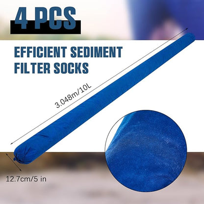 4 Pcs Sediment Filter Erosion Control Blanket Silt Fence Sock with Stuffers Drain Stormwater Sediment Filter for Erosion Control and Storm Drain Protection (Blue)