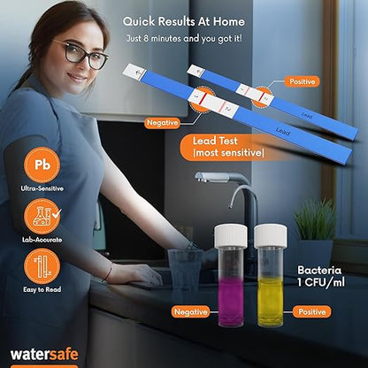 Watersafe The Original Water Testing Kit for Drinking Water, Well and Tap Water, Sensitive Lead in Water Test, Bacteria, Hardness, pH, Nitrates, Easy Instructions, Lab-Accurate Results, 2 Pack