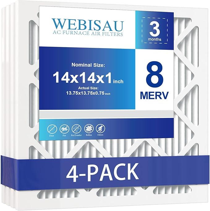 14x14x1 Air Filter MERV 8 MPR 600 4Pack Furnace Filters Pleated HVAC AC Furnace Air Conditioner Filters (Exact size: 13 3/4"x13 3/4"x3/4")