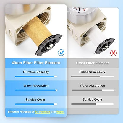 TAILONZ PNEUMATIC 3/8 Inch NPT Air Filter Pressure Regulator Combo Piggyback, Air Tool Compressor Filter with Gauge AW3000-03