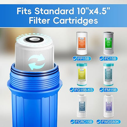 iSpring HB18B Whole House Water Filter Housing, 10" x 4.5" Universal Housing for Whole Home Water Filtration w/ 1" NPT Ports Pre-Filtration System