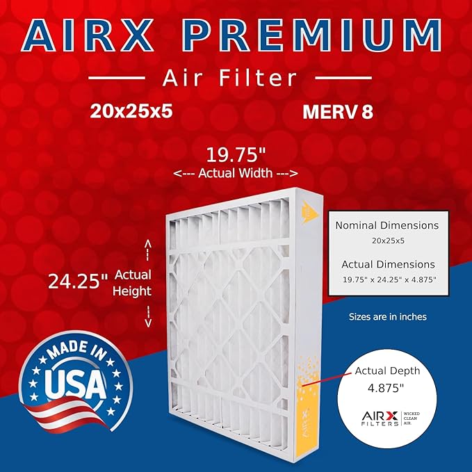 AIRX FILTERS WICKED CLEAN AIR. 20x25x5 Air Filter MERV 8 Compatible with Field Controls # 46586000 Furnace Filter 2 Pack
