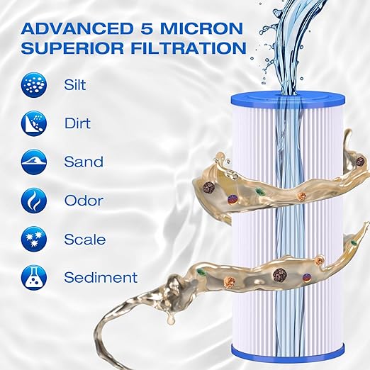 H&G Lifestyles Pleated Sediment Water Filter for Well Water, 5 Micron 10 X 4.5 Whole House Water Filters, Compatible with 84637, WPX5BB97P, PC10, 355214-45, 355215-45, WP10BB97P, WP5BB97P