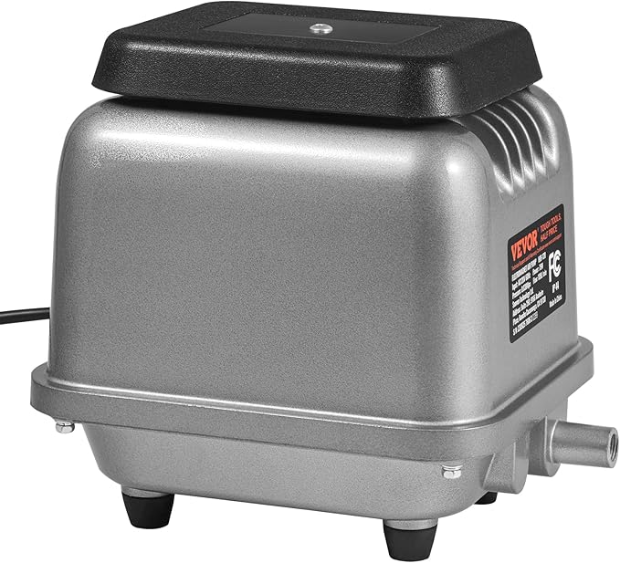 VEVOR Linear Air Pump, 109L/Min Air Flow Septic Aerator Pump, Oil-Free & Quiet Aeration System, for 1/2 Acre 10 FT Deep Ponds, Water Gardens, Waste Treatments, Aquarium, Seafood Restaurants, Fish Farm