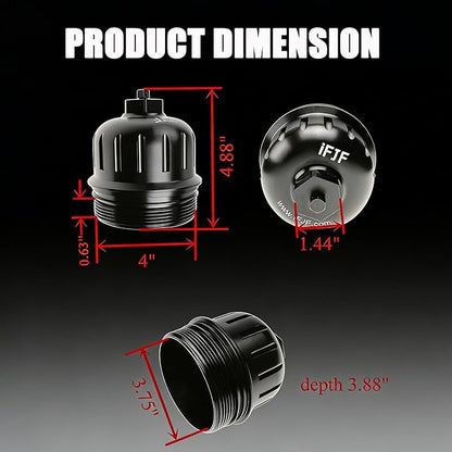 iFJF 134001 Fuel Filter Housing Cap Replacement for 2017-2024 GM Duramax 6.6L L5P Chevy Silverado/GMC Sierra 2500HD 3500HD Billet Aluminum with Drain Plug