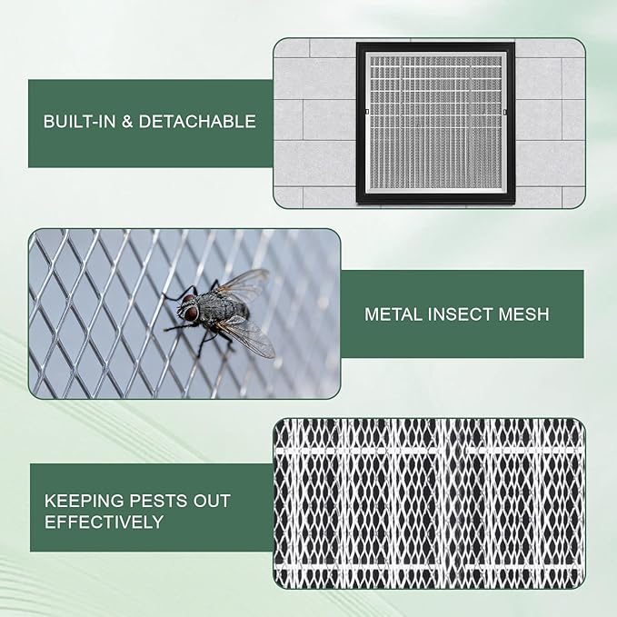 2-Pack 12"x12"Aluminum Gable Vent - Filter Screen for Removable,Vent Opening: 10" x 10"，Ideal for Attics and Sheds, Elevating Ventilation in Clean Spaces, Featuring a Refined Design