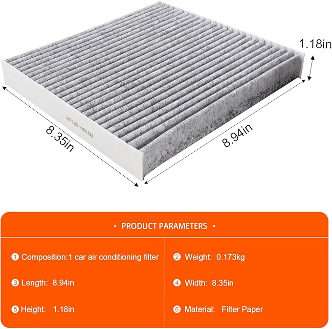 Cabin Air Filter with Activated Carbon, Compatible with CF12820, Hyundai 97133-L1000, 97133-N9100, Elantra, Ioniq, Santa Cruz, Santa Fe, Sonata, Tucson, KIA K5, Niro, Sorento, Sportage, GV60