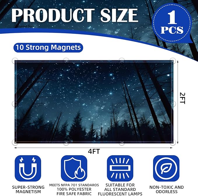 Fluorescent Light Covers - Classroom Covers for Ceiling Lights, 1 PCS 4 x 2 Feet Magnetic Light Filters, Classroom, Office Decor (Forests & Starry Sky-2)