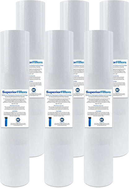 10 Micron Sediment Filter - Whole House Water Filter Cartridge - 4.5 x 20-inch Replacement - Compatible with All Whole House Water Filter System - (20 X 4.5, 6 Count)