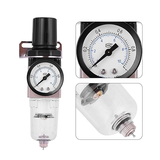 Air Compressor Filter Regulator Combo, AW2000 02 Water Oil Separator with Pressure Gauge, Pneumatic Filter Regulator Air Treatment Unit W Pressure Gauge
