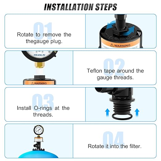 MEANLIN MEASURE 98209800 High Flow Air Relief Valve Replacement for Pool and Spa Filter, Air Relief Manual Valve Assembly with 60Psi Steel Start and Clean Filter Pressure Gauge