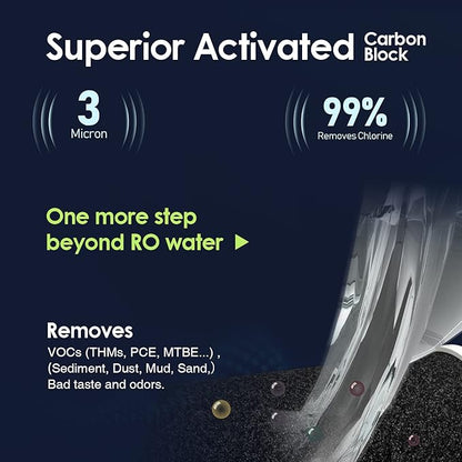 Frizzlife TD-3 Inline Water Filter, Fast Replacement Post Water Filter Removes Chlorine, VOCs & Odor, Adjust Taste, 1/4" and 3/8" Quick Connect