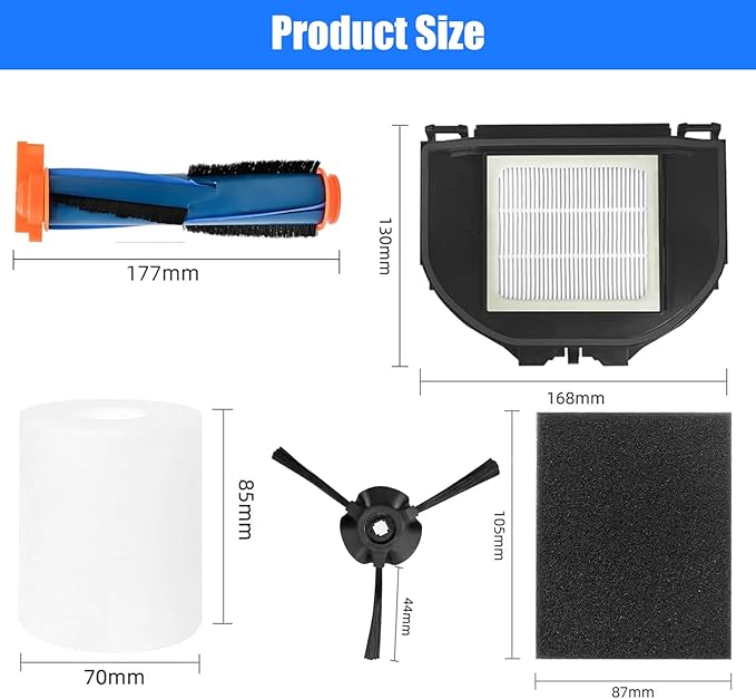 RV2310AE Replacement Parts for Shark AV2310AE/RV2320S/RV2300S/UR2360S Matrix Robot Vacuum 2 Roller Brushes, 6 Side Brushes, 2 HEPA Filters, 2 Foam & 2 Sponge Filters, 1 Main Brush Cover-15 Pack