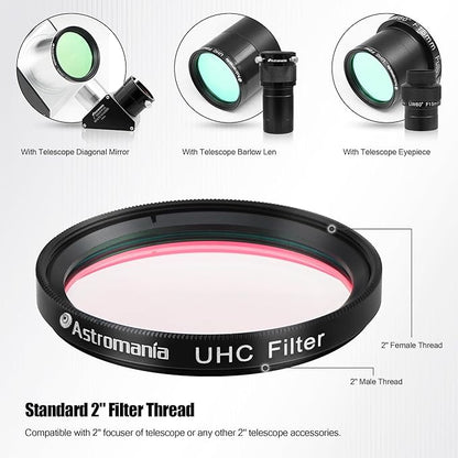 Astromania 2" UHC (Ultra High Contrast) Filter - Superb Views of The Orion, Lagoon, Swan and Other Extended Nebulae