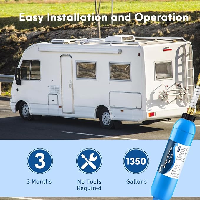 Bringpure RV Inline Water Filter with Flexible Hose Protector, NSF 42/372 Certified, Reduce Chlorine, Odor, Taste, Rust and Fluoride in Drinking Water, Dedicated for RVs and Marines, Pack of 2