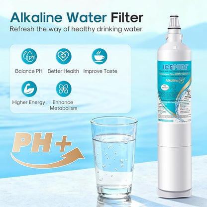 ICEPURE Alkaline 5231JA2006A Refrigerator Water Filter Replacement for LG LT600P, kenmore 9990, KENMORECLEAR 46-9990, FML-2, 5231JA2006B, WF300, R-9990, WFC2001, LSC27931ST, Enhances PH, 3Pack