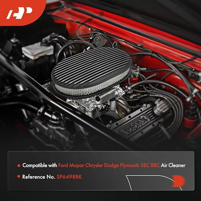A-Premium Universal Air Cleaner Filter Assembly - Compatible with 15" x 2", Oval Chrome Polished Half Finned Air Cleaner