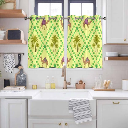 2 Panel Kitchen Cafe Curtains, Desert Sand Camels Sunlight Filtering Nature Air Through, Home Decor Window Covering Tier Curtains for Bedroom Living Room Palm Trees Tropical Plants Polka Dot Yellow
