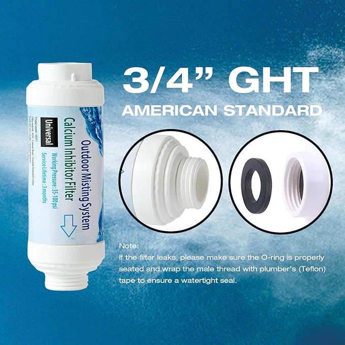 H&G lifestyles Misting System Calcium Inhibitor Filter for Patio Misters Inline Water Filter Effectively Reduce Hard Water Spots, Soften Water, Upgraded Formula